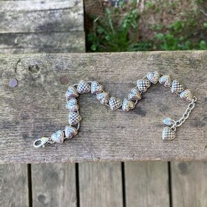 BRIGHTON Bracelet Retired ENCHANTED HEARTS Reversible Vintage Silver Slide Charm